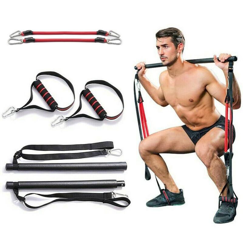 Pilates Bar Kit With Resistance Bands - Portable home gym equipment ideal for Pilates workouts. Features a fusion exercise bar and adjustable resistance bands for a full-body stretching and strengthening routine.