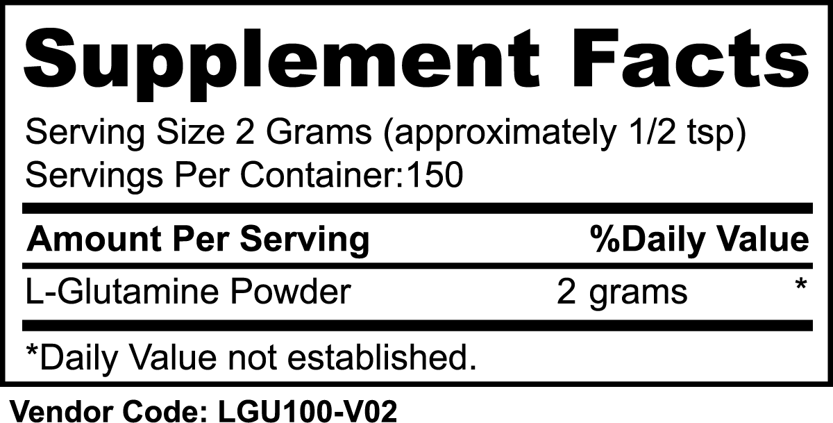 L-Glutamine Powder Supplement Facts - Explore the nutritional details of L-Glutamine powder for a well-informed supplementation choice.
